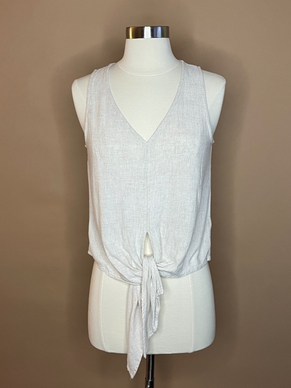 Blush J Linen Blend Tie Front Tank Top S Neutral Minimal Boho